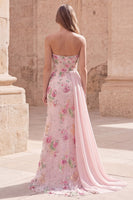 Load image into Gallery viewer, Sparkly Pink Floral Beaded Mermaid Long Formal Dress with Side Cape