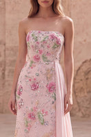 Load image into Gallery viewer, Sparkly Pink Floral Beaded Mermaid Long Formal Dress with Side Cape