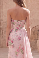 Load image into Gallery viewer, Sparkly Pink Floral Beaded Mermaid Long Formal Dress with Side Cape