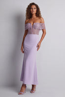 Load image into Gallery viewer, Light Purple Off the Shoulder Mermaid Long Corset Formal Dress with Beading