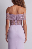 Load image into Gallery viewer, Light Purple Off the Shoulder Mermaid Long Corset Formal Dress with Beading