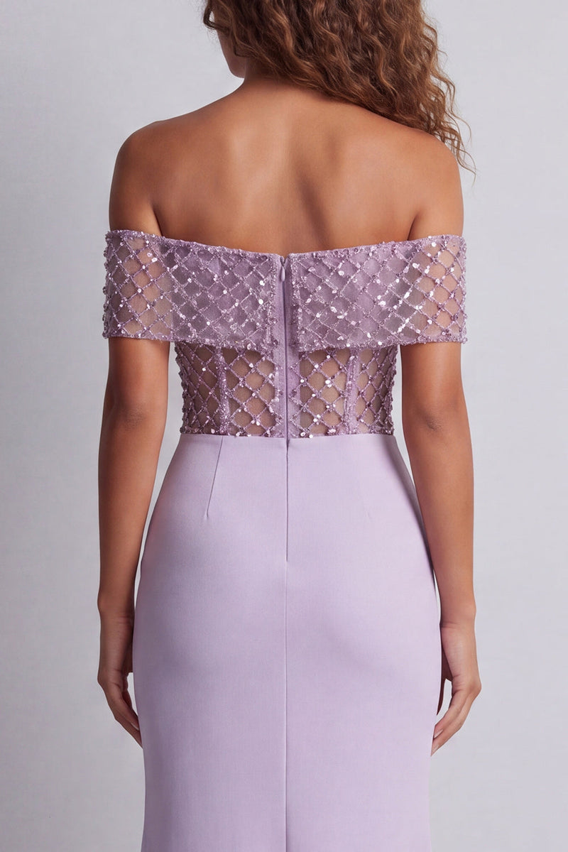 Load image into Gallery viewer, Light Purple Off the Shoulder Mermaid Long Corset Formal Dress with Beading