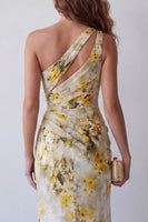 Load image into Gallery viewer, Light Yellow Mermaid One Shoulder Ruched Long Floral Formal Dress