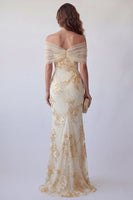 Load image into Gallery viewer, Light Yellow Floral Mermaid Off the Shoulder Long Formal Dress with 3D Flower