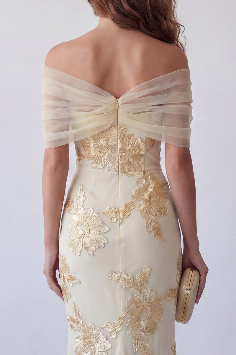 Load image into Gallery viewer, Light Yellow Floral Mermaid Off the Shoulder Long Formal Dress with 3D Flower