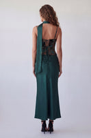 Load image into Gallery viewer, Dark Green Basque Waist Spaghetti Straps Long Mermaid Floral Formal Dress