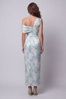 Load image into Gallery viewer, Light Green Floral One Shoulder Long Mermaid Ruched Formal Dress