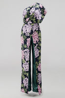 Load image into Gallery viewer, Dark Green One Shoulder Floral Long Formal Pantsuits with Pockets