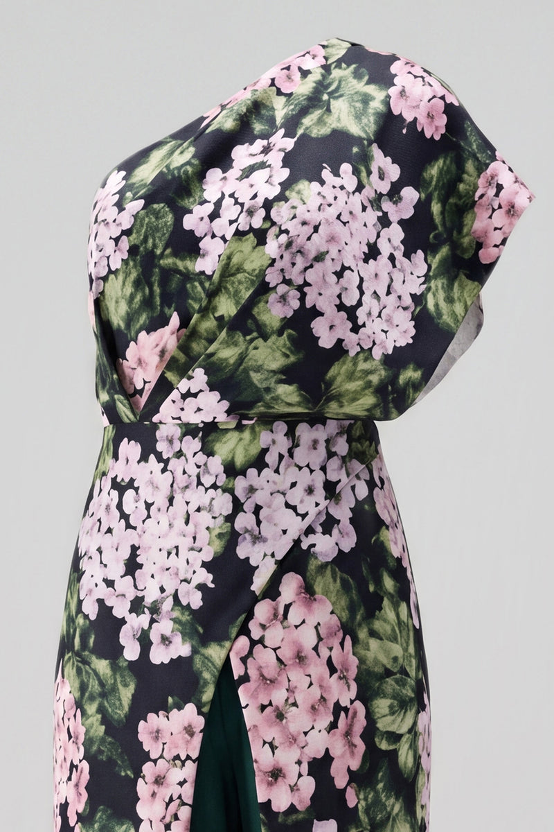 Load image into Gallery viewer, Dark Green One Shoulder Floral Long Formal Pantsuits with Pockets