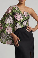 Load image into Gallery viewer, Black Floral Mermaid Long Formal Dress with Side Cape