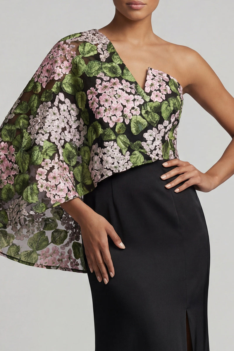 Load image into Gallery viewer, Black Floral Mermaid Long Formal Dress with Side Cape