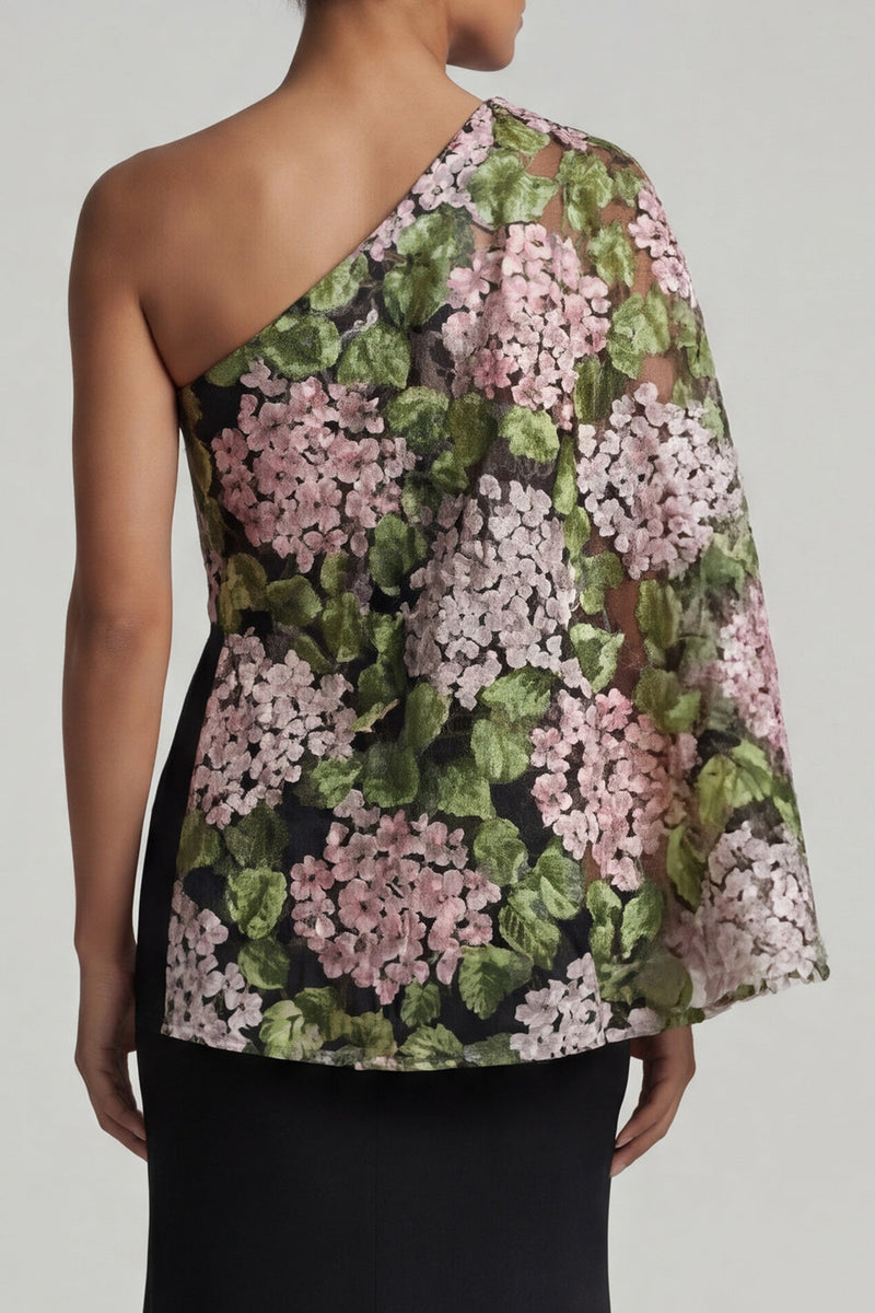 Load image into Gallery viewer, Black Floral Mermaid Long Formal Dress with Side Cape