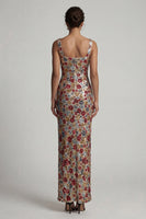 Load image into Gallery viewer, Sparkly Red Sequin Square Neck Floral Mermaid Long Formal Dress