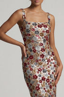 Load image into Gallery viewer, Sparkly Red Sequin Square Neck Floral Mermaid Long Formal Dress