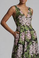 Load image into Gallery viewer, Dark Green V-Neck Floral A Line Long Formal Dress with Pockets