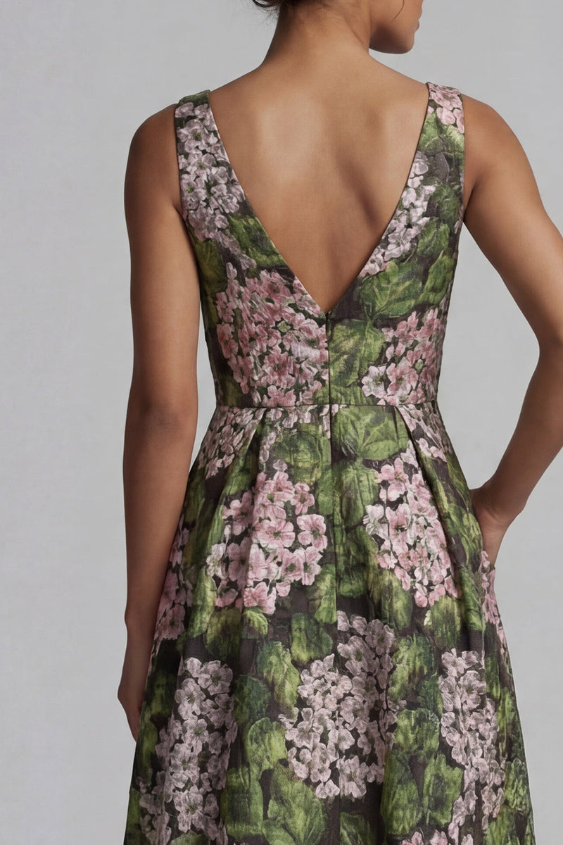Load image into Gallery viewer, Dark Green V-Neck Floral A Line Long Formal Dress with Pockets