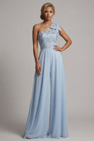 Load image into Gallery viewer, Sky Blue Floral One Shoulder Long Formal Pantsuits with Bow