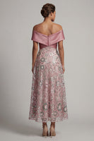 Load image into Gallery viewer, Sparkly Pink A Line Off the Shoulder Beaded Long Formal Dress