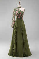 Load image into Gallery viewer, Eucalyptus Floral A Line Long Sleeves Formal Dress with Ruffles