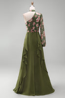 Load image into Gallery viewer, Eucalyptus Floral A Line Long Sleeves Formal Dress with Ruffles