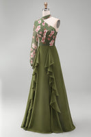 Load image into Gallery viewer, Eucalyptus Floral A Line Long Sleeves Formal Dress with Ruffles