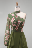 Load image into Gallery viewer, Eucalyptus Floral A Line Long Sleeves Formal Dress with Ruffles