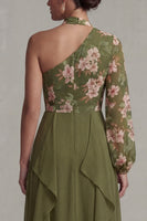 Load image into Gallery viewer, Eucalyptus Floral A Line Long Sleeves Formal Dress with Ruffles