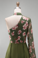 Load image into Gallery viewer, Eucalyptus Floral A Line Long Sleeves Formal Dress with Ruffles
