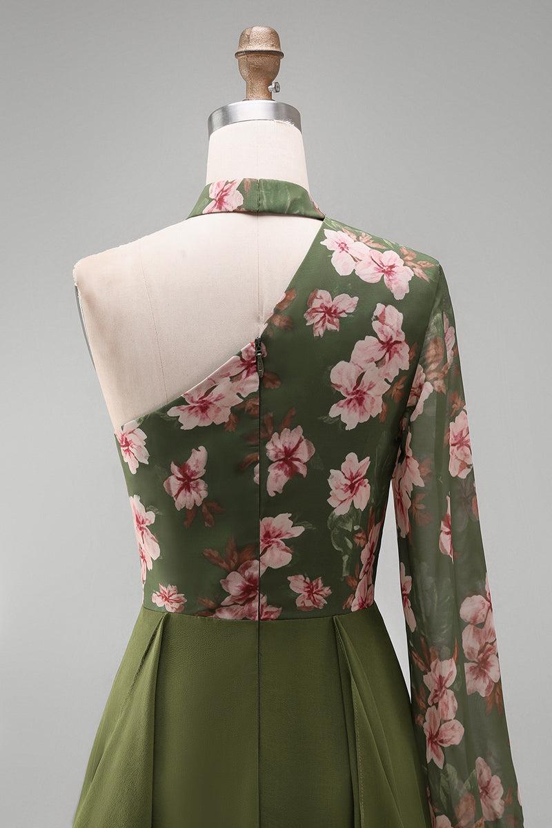 Load image into Gallery viewer, Eucalyptus Floral A Line Long Sleeves Formal Dress with Ruffles
