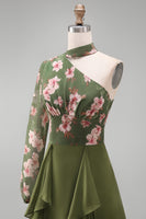 Load image into Gallery viewer, Eucalyptus Floral A Line Long Sleeves Formal Dress with Ruffles