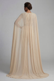 Champagne Ruched Floral Formal Jumpsuits with Cape