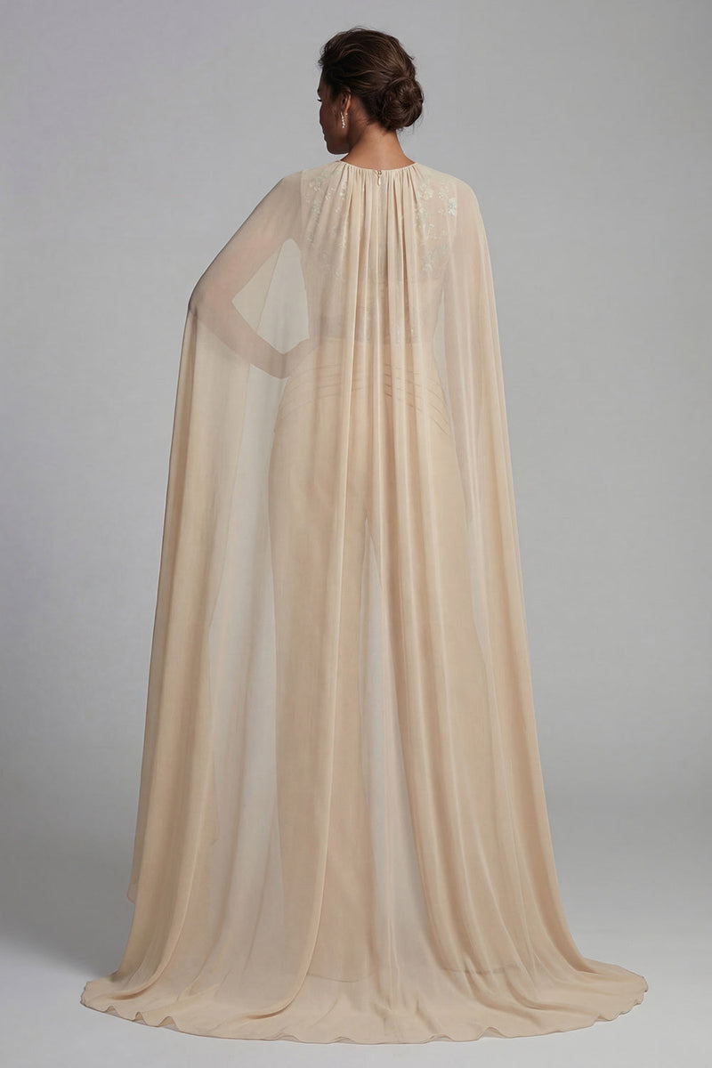 Load image into Gallery viewer, Champagne Ruched Floral Formal Jumpsuits with Cape
