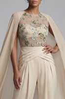 Load image into Gallery viewer, Champagne Ruched Floral Formal Jumpsuits with Cape