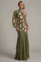 Load image into Gallery viewer, Sparkly Eucalyptus Floral Mermaid Long Formal Dress with Ruffles