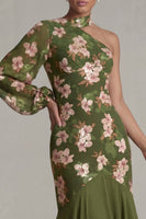 Load image into Gallery viewer, Sparkly Eucalyptus Floral Mermaid Long Formal Dress with Ruffles