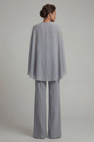 Load image into Gallery viewer, Sparkly Grey Blue Floral Halter Ruched Formal Jumpsuits with Cape