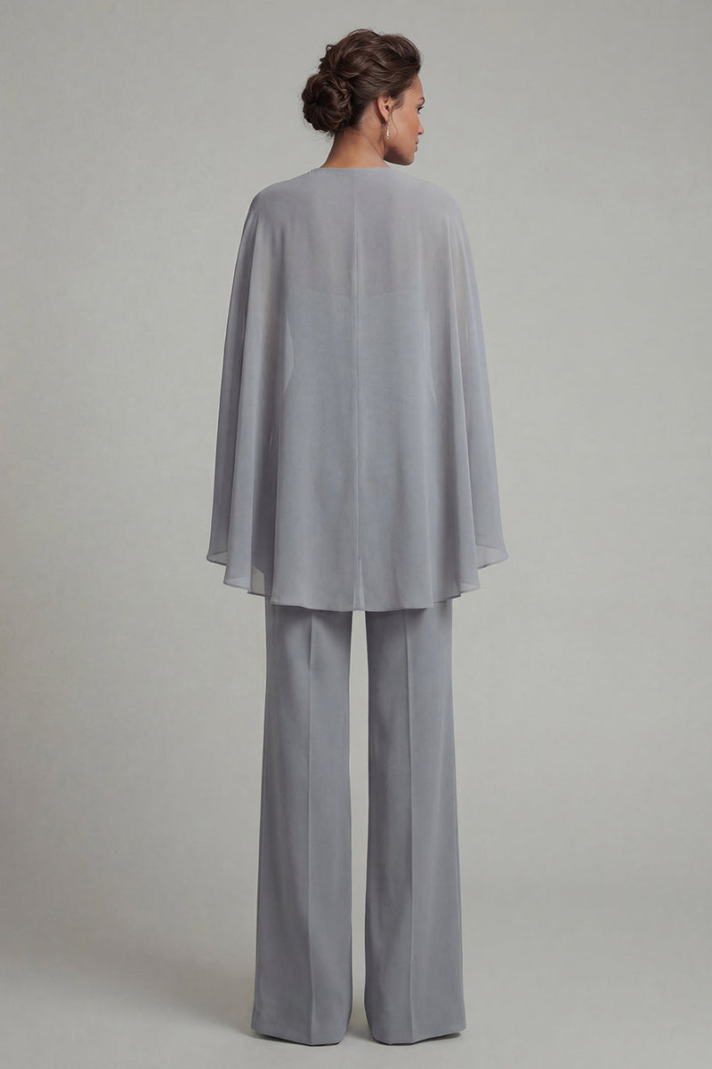 Load image into Gallery viewer, Sparkly Grey Blue Floral Halter Ruched Formal Jumpsuits with Cape