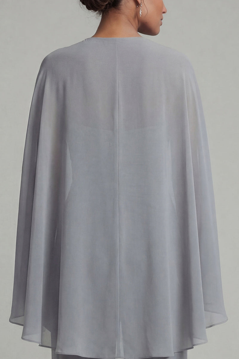 Load image into Gallery viewer, Sparkly Grey Blue Floral Halter Ruched Formal Jumpsuits with Cape