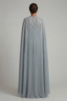 Load image into Gallery viewer, Sparkly Grey Blue Floral Boat Neck Ruched Formal Jumpsuits with Cape