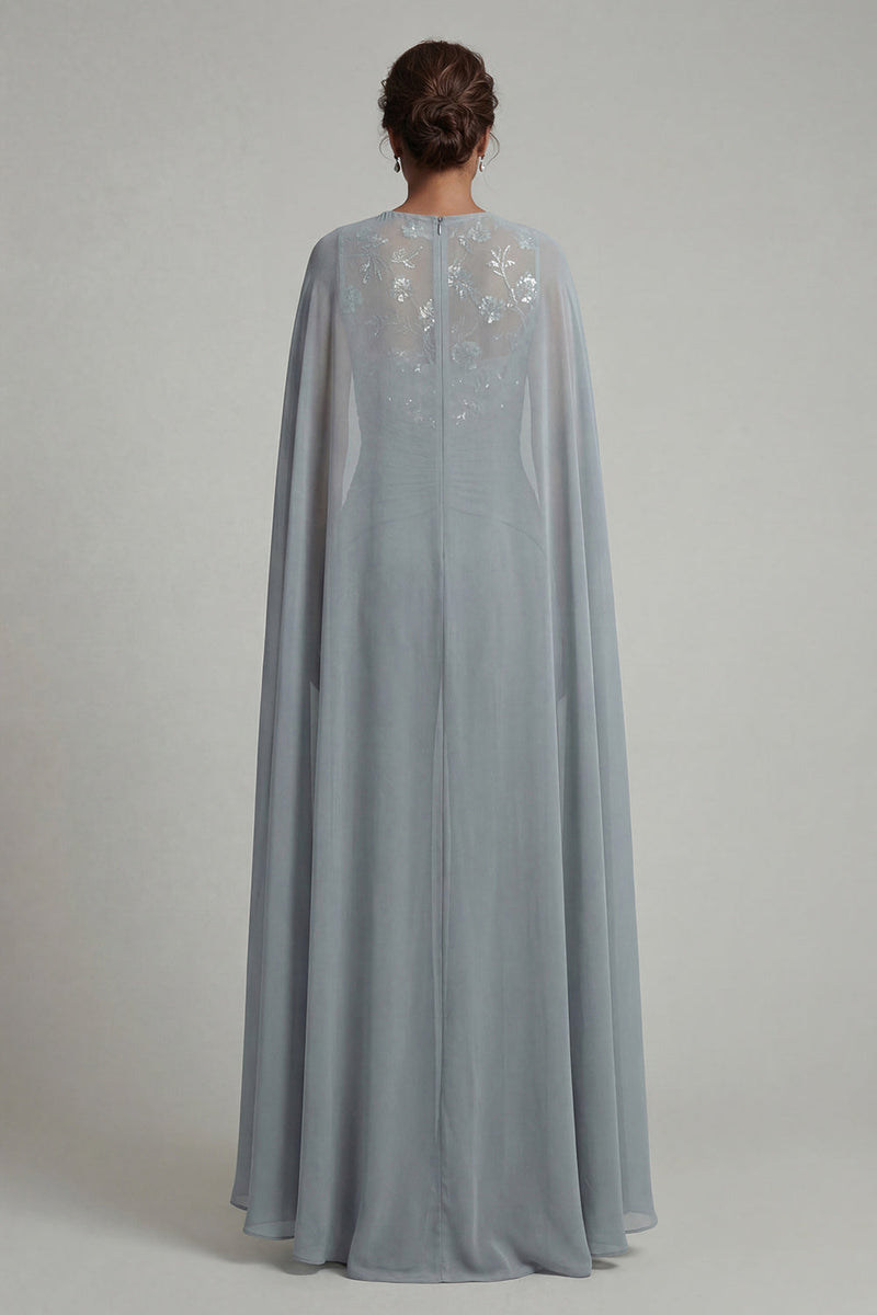 Load image into Gallery viewer, Sparkly Grey Blue Floral Boat Neck Ruched Formal Jumpsuits with Cape