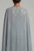 Load image into Gallery viewer, Sparkly Grey Blue Floral Boat Neck Ruched Formal Jumpsuits with Cape