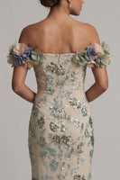 Load image into Gallery viewer, Sparkly Dusty Sage Beaded Mermaid Floral Long Formal Dress