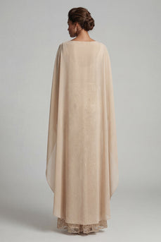 Sparkly Champagne Beaded Floral Long Mermaid Formal Dress with Cape