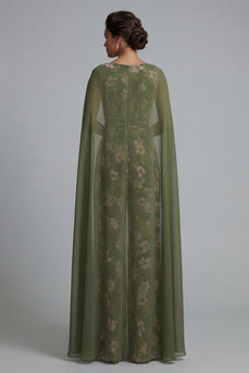 Eucalyptus Floral Ruched V-Neck Formal Jumpsuits with Pockets