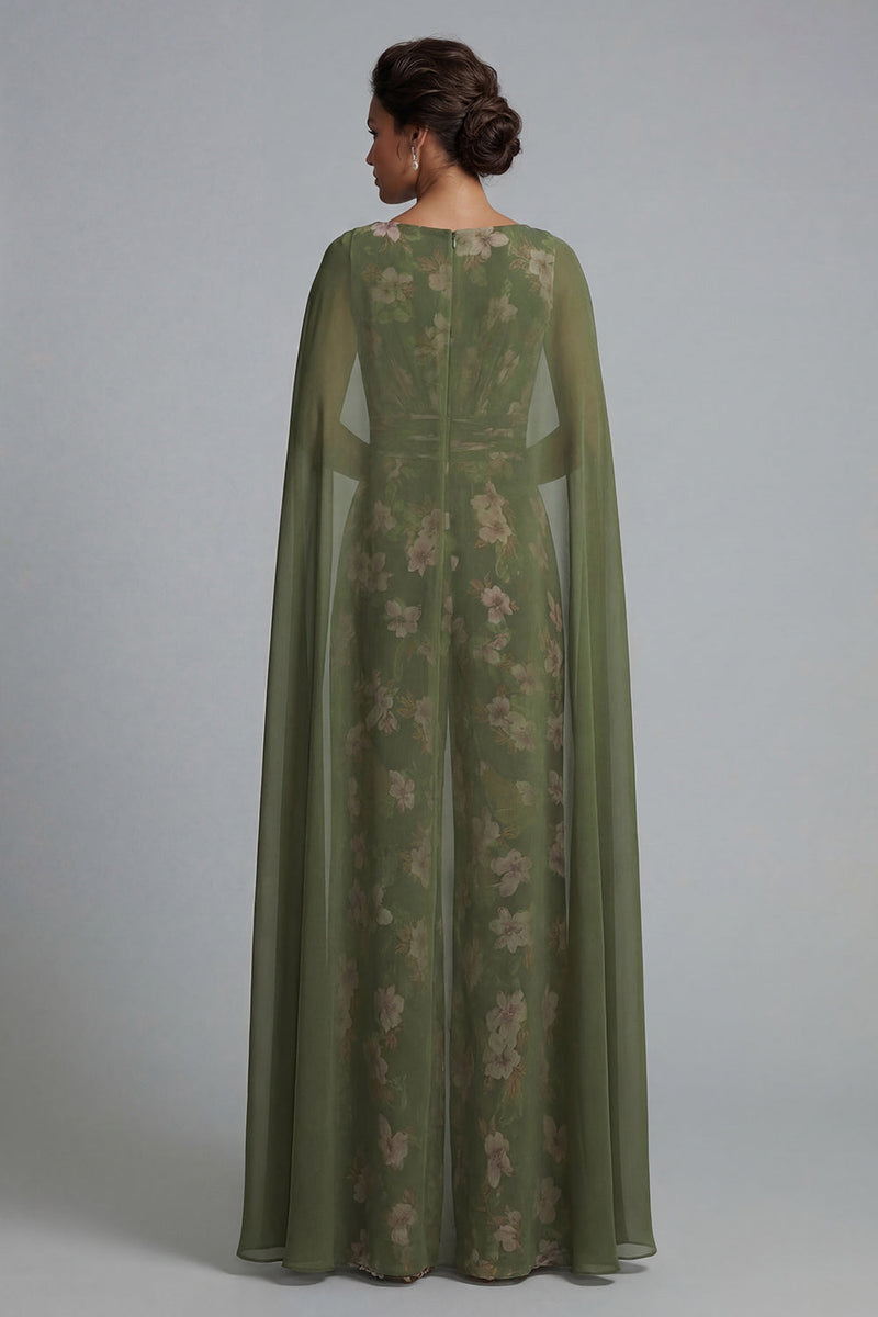 Load image into Gallery viewer, Eucalyptus Floral Ruched V-Neck Formal Jumpsuits with Pockets