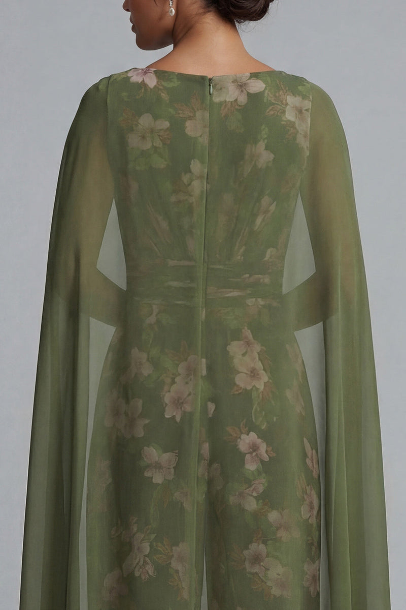 Load image into Gallery viewer, Eucalyptus Floral Ruched V-Neck Formal Jumpsuits with Pockets