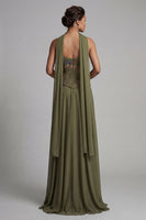 Load image into Gallery viewer, Olive Floral A Line Strapless Basque Wasit Long Formal Dress with Beading