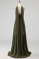 Load image into Gallery viewer, Olive Floral A Line Strapless Basque Wasit Long Formal Dress with Beading