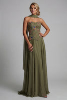 Load image into Gallery viewer, Olive Floral A Line Strapless Basque Wasit Long Formal Dress with Beading
