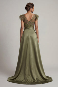 Olive Floral Ruffled V-Neck Beaded Formal Jumpsuits with Cape
